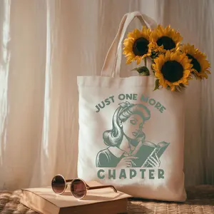 Just One More Chapter Tote Bag Retro Pinup Style Canvas Library Bag