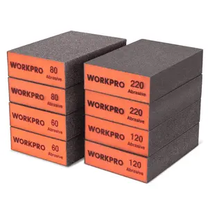 WORKPRO Sanding Sponge, 8 Pack Wet and Dry Dual-use Sanding Block, 60/80/120/220 Grit Assortment, Reusable Sandpaper Block for Wood, Metal, and Drywall