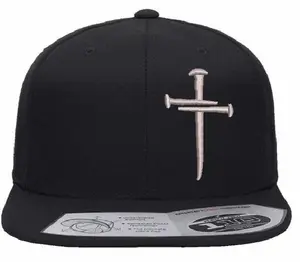 Christian Cross Baseball Cap Religious Christian Cross Design Flex Fit 110 Flat Bill Snapback Black Hat with Embroidered Cross Symbol