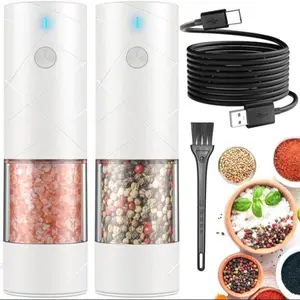 Electric Salt & Pepper Seasoning Grinder Set, 2 Counts/set USB Rechargeable Large Capacity Pepper Mill with Adjustable Coarseness & LED Light, Kitchen Must-have Kitchen Gadgets
