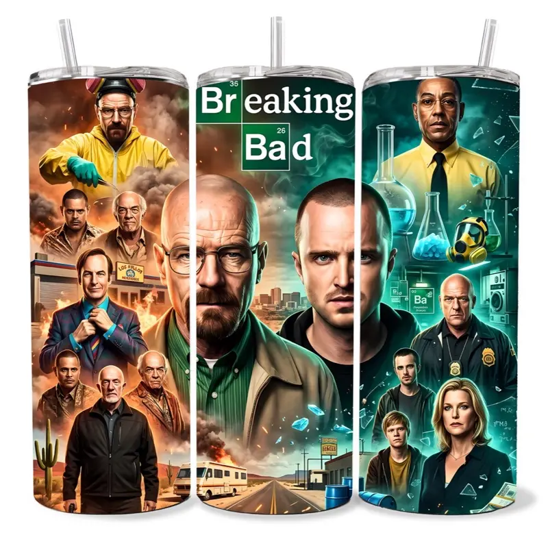 Breaking Bad 20 oz Tumbler - BPA Free, Stainless Steel, Leak Proof, Clear Lid, Includes Straw