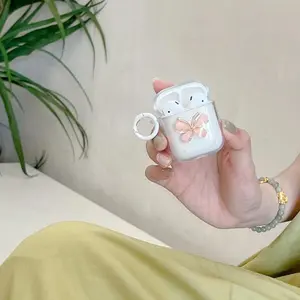 Cute Butterfly Design Earphone Case with Key Ring, Transparent Earphones Protective Cover, Earphone Protector Cover for AirPods 1 2 3 4 Pro