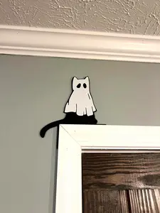 Black Ghost Cat Corner Door Frame Decor Halloween Funny Cute Gift