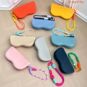 Silicone Zipper Eyeglass Case With Lanyard, Soft Lightweight Glasses Pouch For Daily Office And Outdoor Carrying