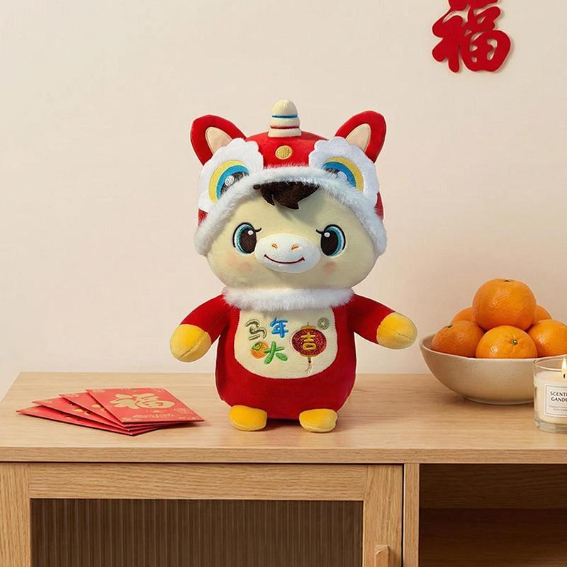 Lucky Horse Lion Dance Plush Toy, Perfect for Birthday/Housewarming/Wedding Gifts, Cute Stuffed Animal for Daily Home Decor, Desktop Ornament, Holiday Festival Decoration, Ideal Present for Family & Friends, Kids Room Decor
