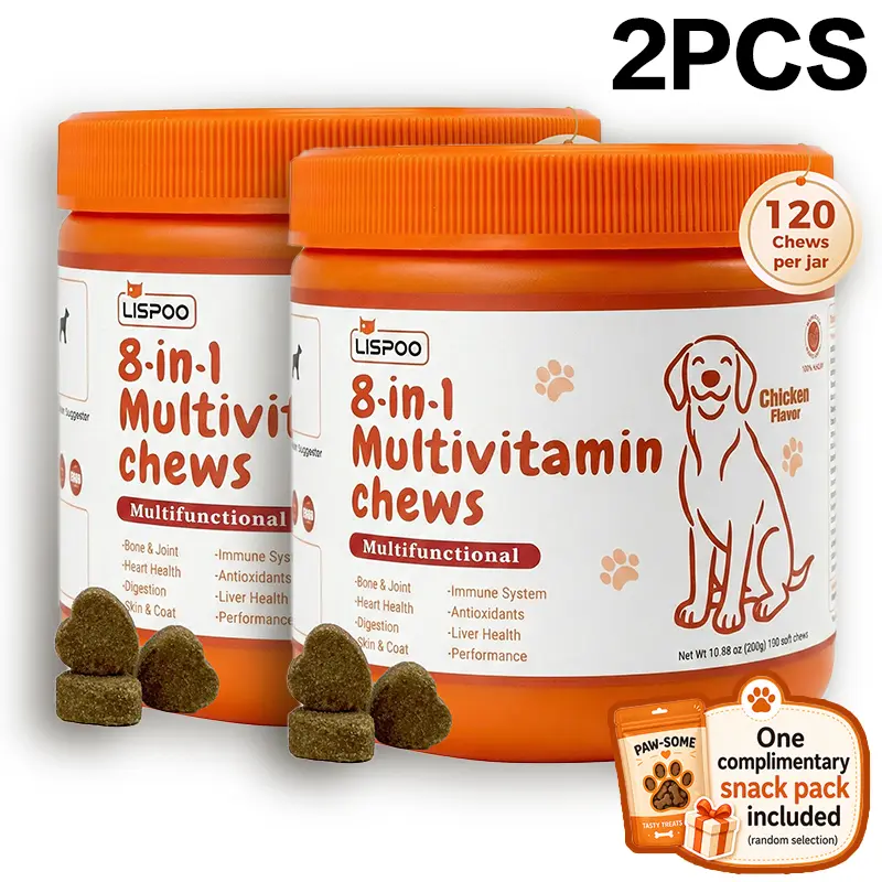 8-in-1 Chewable Multivitamin Bites for Dogs,LISPOO 3PCS/2PCS/1PC  120 Soft Chews, Immune Support Dog Supplement, Chicken Flavor Daily Health Treats for Puppies, Adult Dogs & All Breeds hair balls outdoorfun immunity boost