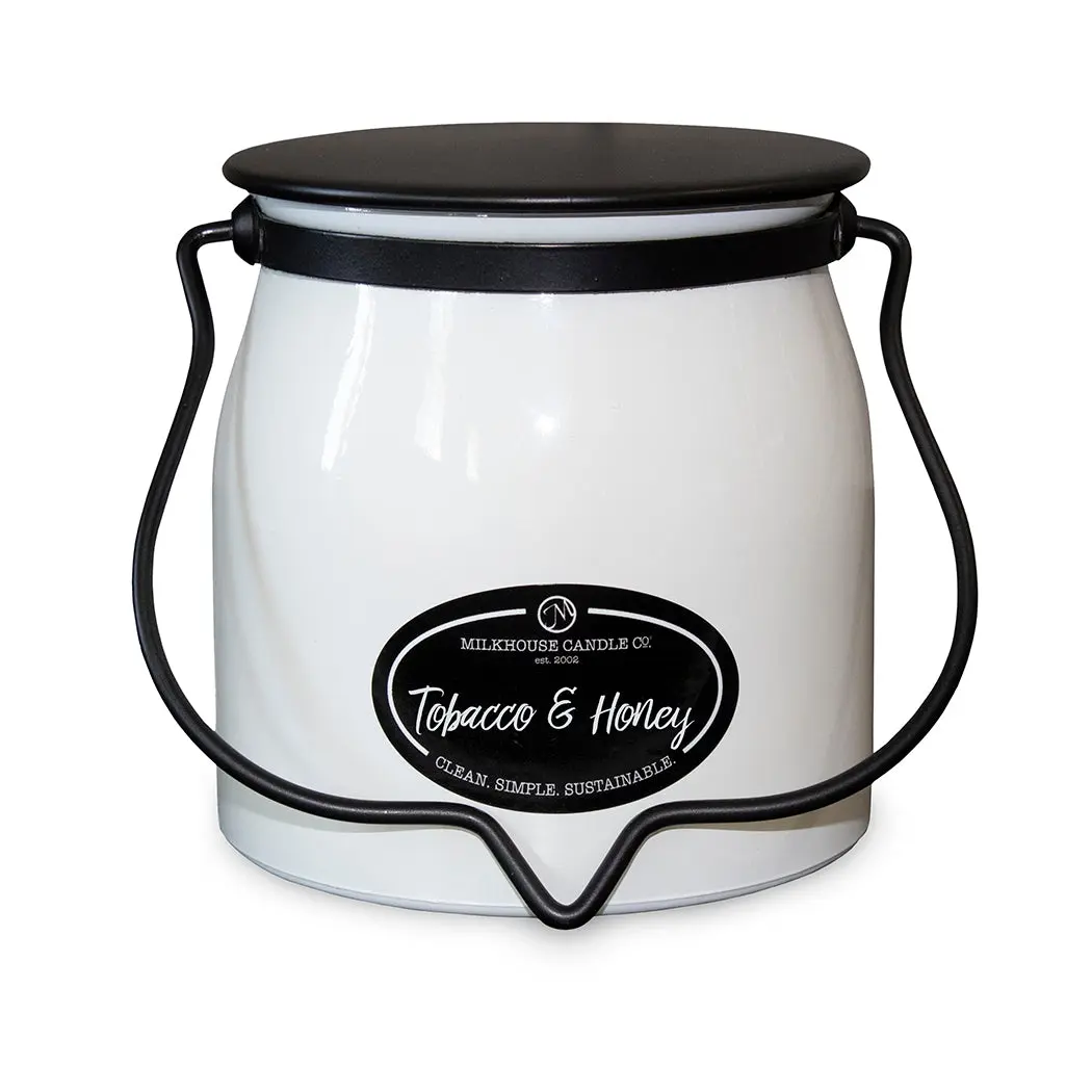 Butter Jar Milkhouse Candle - Tobacco & Honey Fragrance, Creamy Soy Wax Base, Natural Wax Home Decor Piece, Milkhousecandles