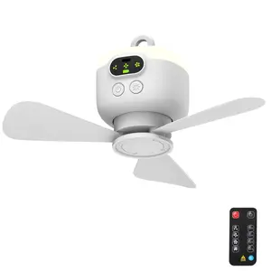 Serbasic Battery Operated Ceiling Fan, 4 Wind Speeds 11" Portable Camping Tent Fan with Lights - Outdoor Hanging Rechargeable- Hook Type Remote Fans for Patio Canopy Beach Dormitory Bedroom