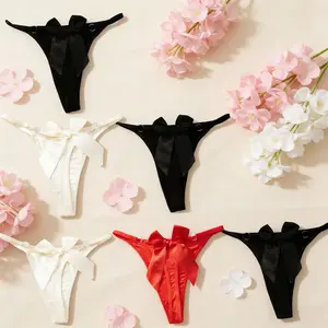DORSU 6PCS Bowknot Thin Strap T-Back Panties Fashionable Personality Breathable Low Waist Comfortable Sexy