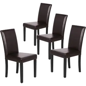 [Limited time deal]BM-CZW  Dining Chairs Set of 4 PU Leather Dining Room Chairs with Waterproof Surface and Wood Legs for Kitchen Restaurant and Living Room, Dark Brown