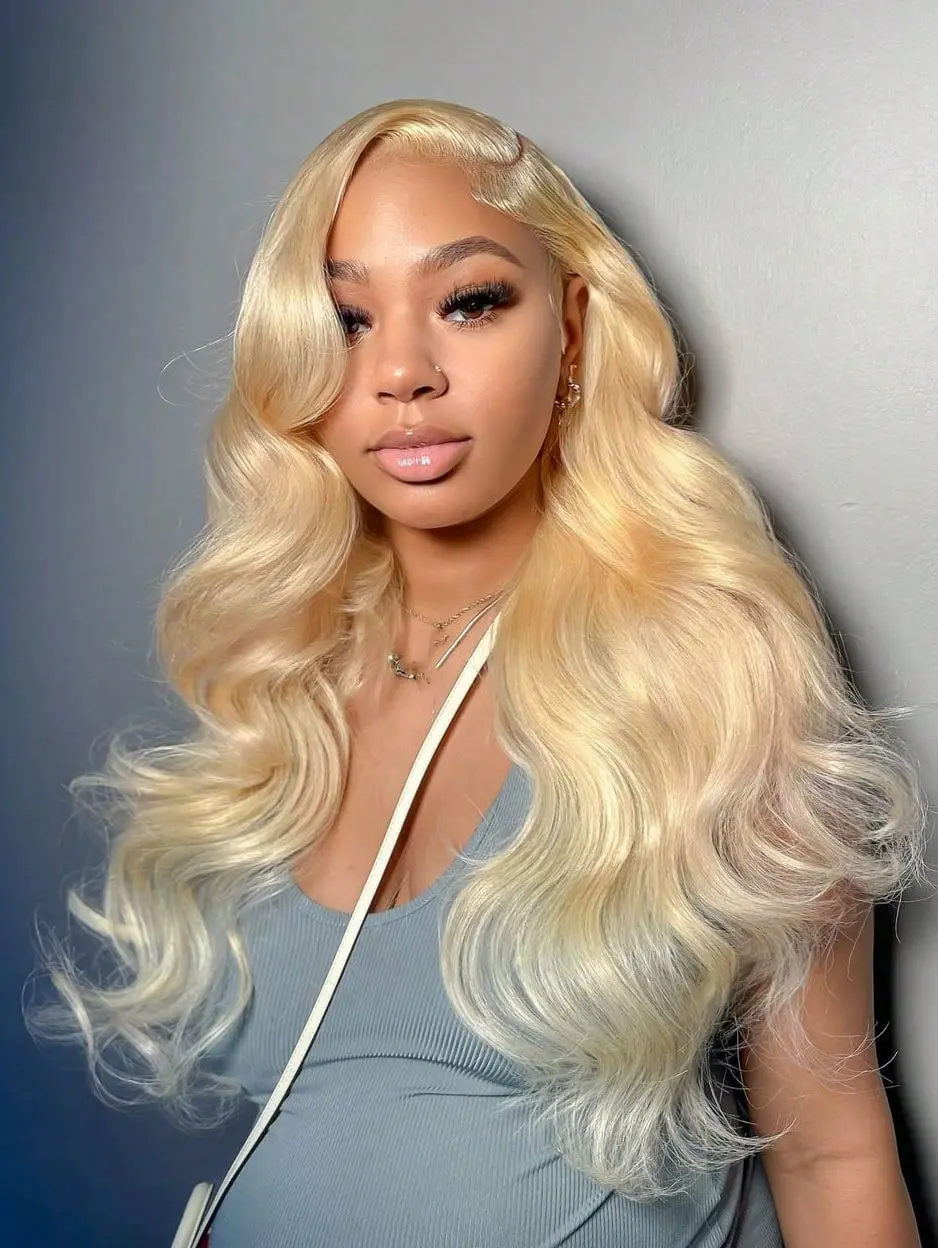 613 13x4 Lace Front Wig Human Hair Body Wave Blonde Wig Human Hair 613 HD Transparent Lace Frontal Wigs Human Hair Pre Plucked Blonde Human Hair Wig