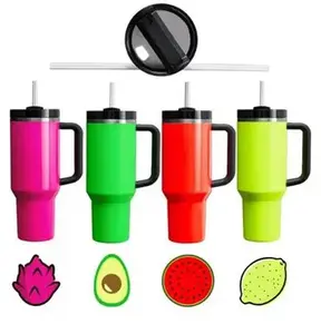 40 Ounce Stainless Steel Tumbler with Handle Neon Watermelon Green Pink Yellow