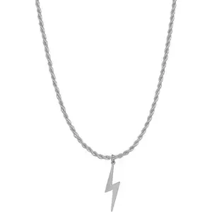 Lightning Bolt Necklace Vintage Antique Stainless Steel Lightning Bolt Pendant Necklace for Men Women Thunder Minimalist Pendant Thunder Pendant Chain Unisex JewelryValentine's Day gifts