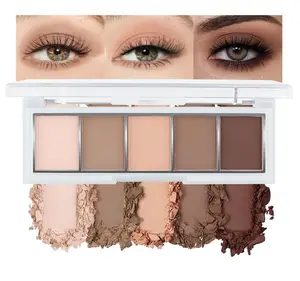 Mini 5-Color Matte Nude Neutral Brown Eyeshadow Palette – Soft Ivory, Peach Nude & Mocha Browns, High Pigment Blendable Long-Lasting All Matte Eye Shadow Kit for Daily Natural Makeup & Mature Eyes