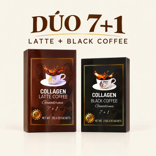 DÚO 7+1 Collagen Coffee - 20 Latte + 20 Black Coffee Sachets, 40 Total, with Ganoderma