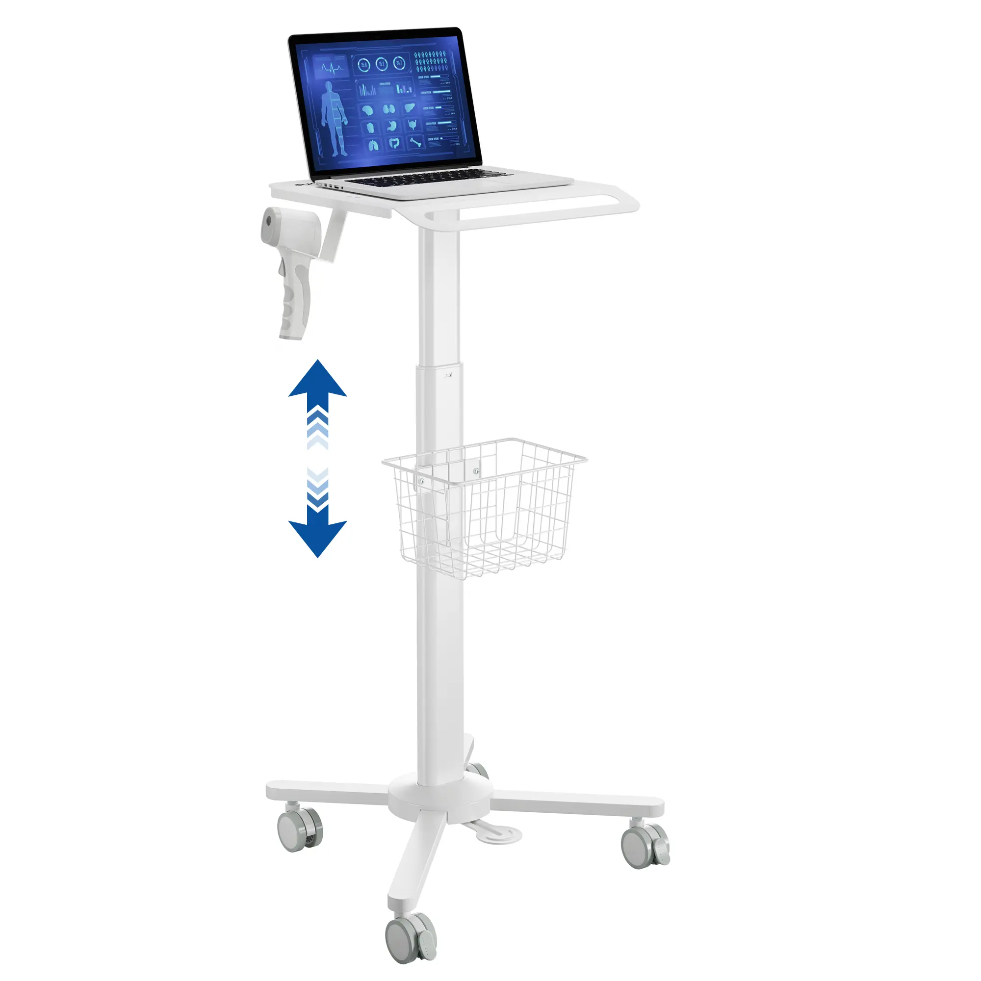 Juswell Medical Carts with Wheels, Pneumatic 31.5"-47.2" Height Adjustable Laptop Cart with Scanner Holder & Storage Basket, Rolling Lab Utility Cart for Nurse Station, Dental Clinic, Salon tiktokshopbacktoschool
