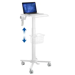 Medical Carts with Wheels, Pneumatic 31.5"-47.2" Height Adjustable Laptop Cart with Scanner Holder & Storage Basket, Rolling Lab Utility Cart for Nurse Station, Dental Clinic, Salon
