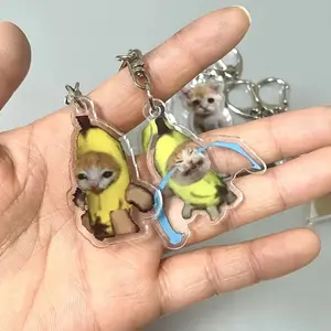 Cute Crying Banana Cat Keychain Set of 6, Charming Characters, Creative Backpack Charm, Keychain For Bags, Birthday and Party Gift, Adorable Animal Accessory