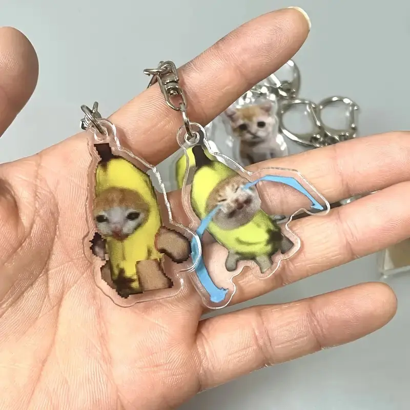 Banana Cat Keychain Set, Matching Keychains, Transparent Acrylic Cute Couple Bag Charm Gift, Halloween Christmas Holiday Present, 6-Piece Collection