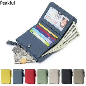 Genuine Leather Men Women Cute Short Wallet Luxury Solid Zipper Coin Purse rfid Bank Credit Card Holder Slim Small Money Bag