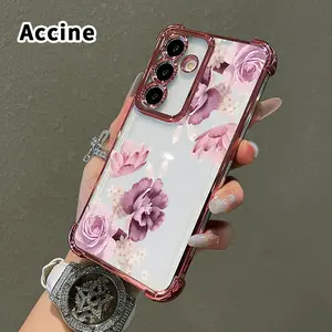 Phone Case Compatible with Samsung Galaxy S26 Ultra S24 Plus S25 S22+ FE Edge Lavender floral grace Patterned Protective Four Corners Plated Shockproof Transparent Soft Silicone Cover