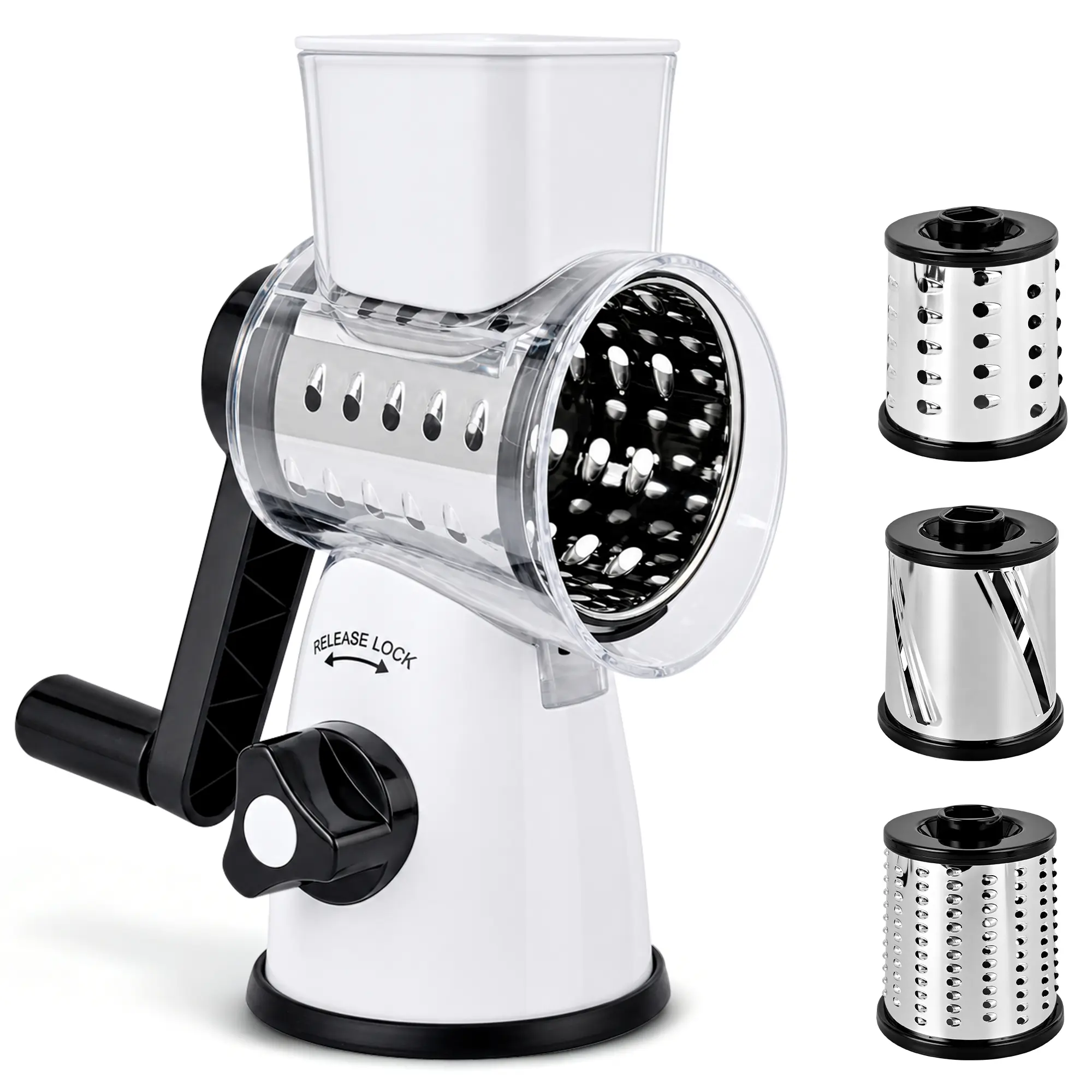SUSTEAS Rotary Vegetable Chopper - 3 Sharp Blades, Fine Grater, Manual Cheese Shredder, BPA-Free Kitchen Tool for Fast Slicing, Dicing, Grating