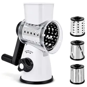 SUSTEAS Rotary Vegetable Chopper – 3 Sharp Blades for Fast Slicing, Dicing & Grating, Manual Cheese Shredder, BPA-Free, Essential Kitchen Tool