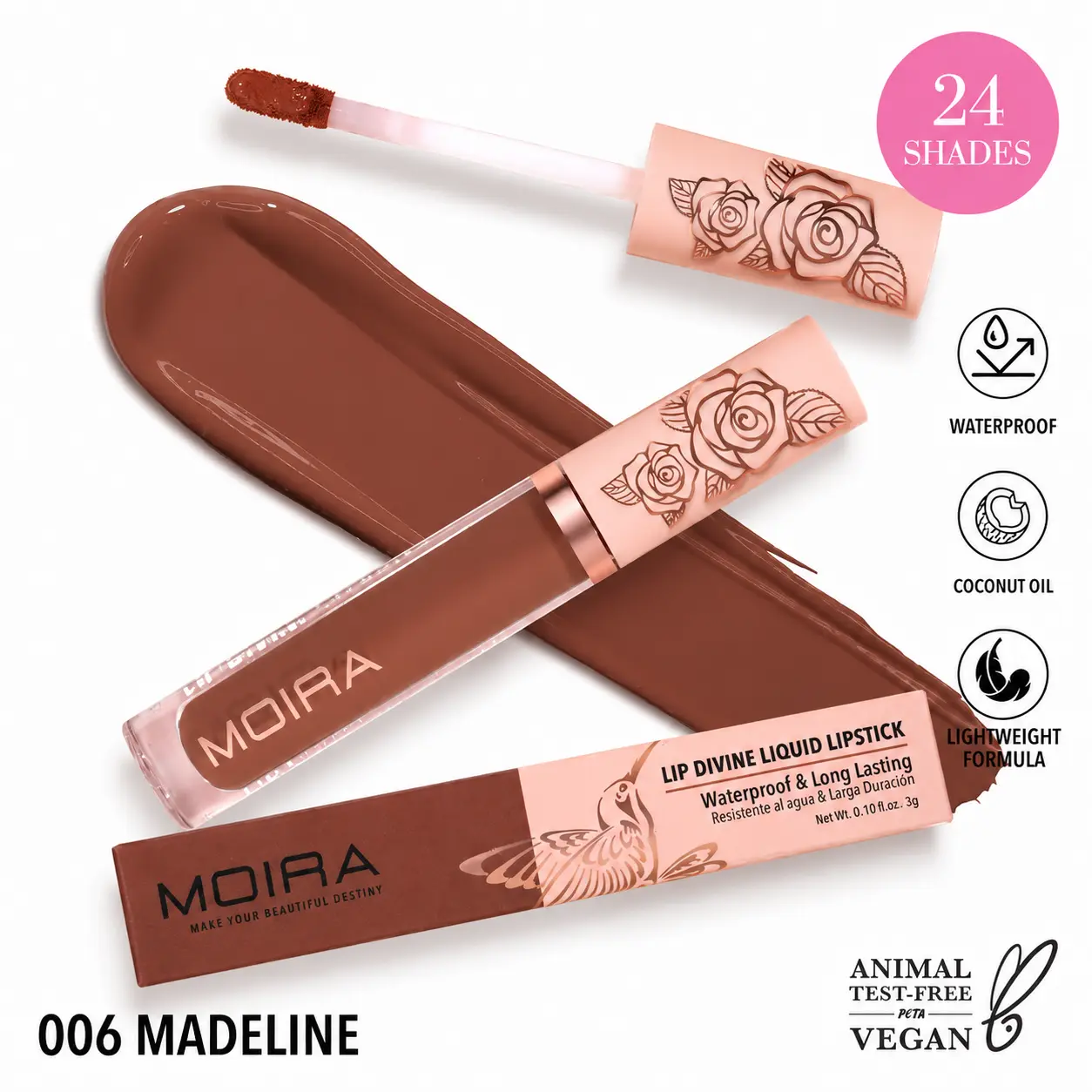MOIRA Lip Divine Liquid Lipstick 006 Madeline – Waterproof Long Lasting Brown Nude Vegan Lip Color