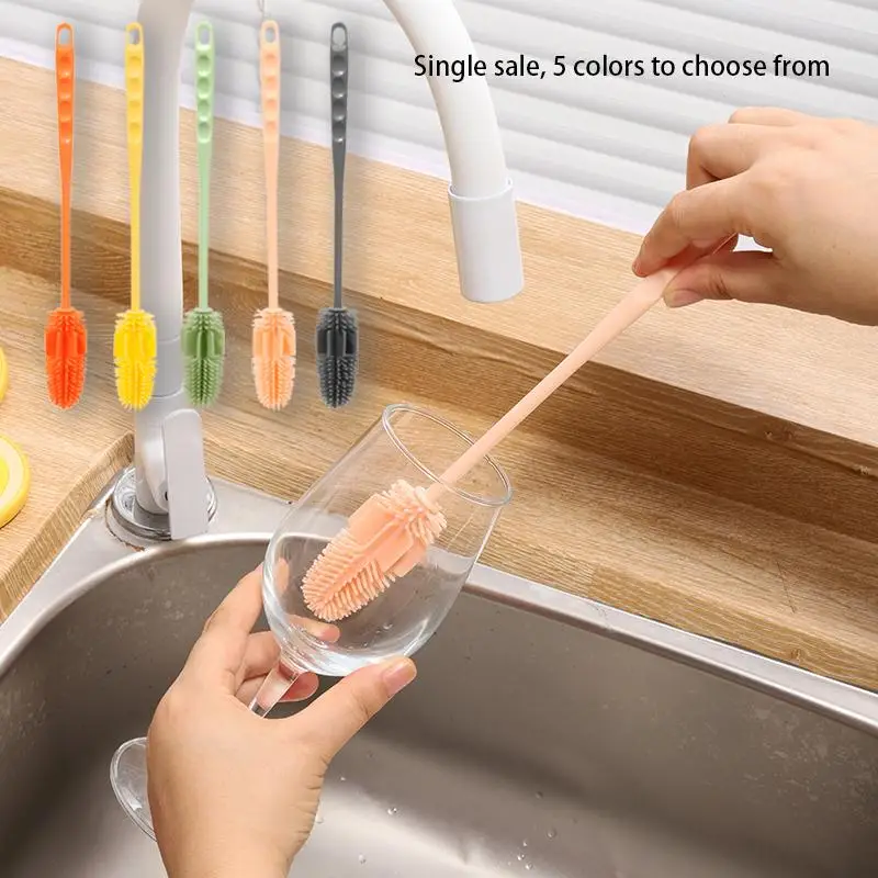 Silicone Bottle Cleaning Brush with Long Handle, 1 Count Cup Cleaning Brush, Household Kitchen Cleaning Tool for Baby Bottles Hydro Flask Sports Bottl