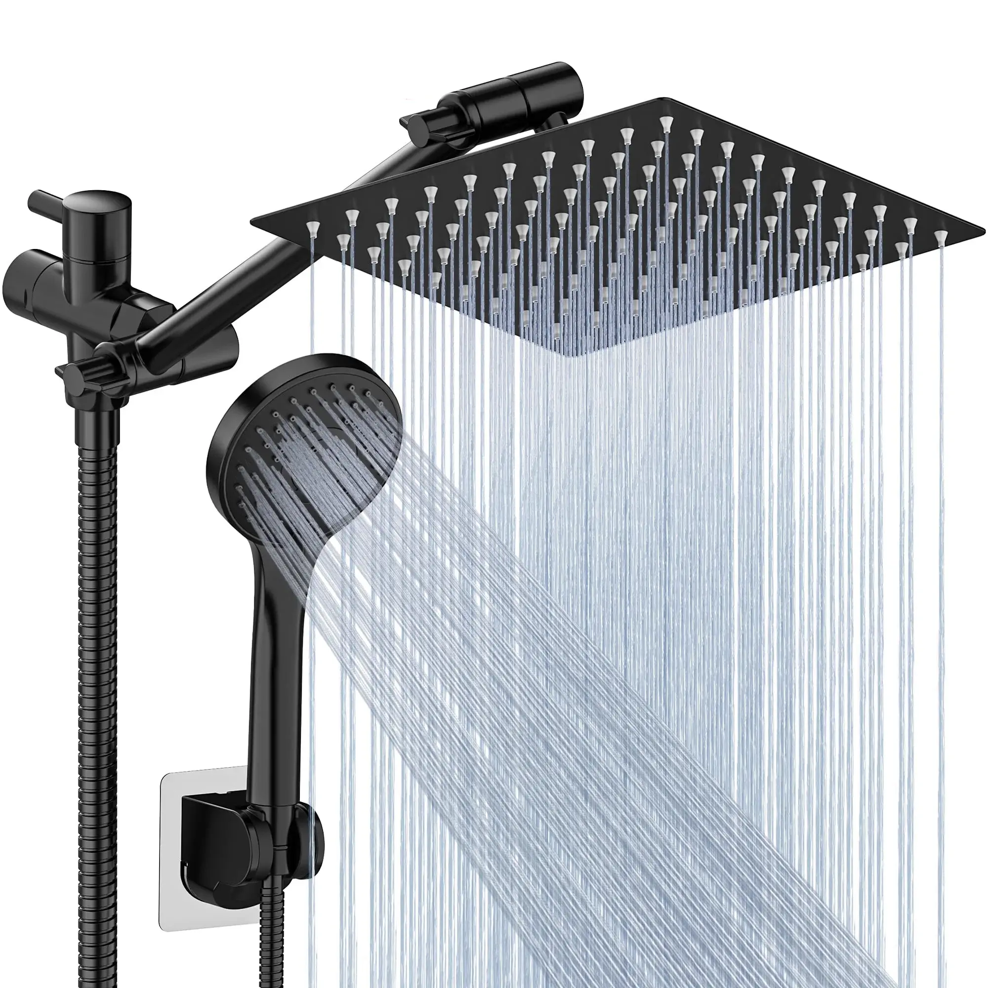 Shower Head, High-Pressure 3-Way Shower Combo, 8/10 Inch Rain Shower Head with 11-inch Adjustable Extension Arm and 5 Settings Handheld Showerhead Combo, Powerful Low-pressure Water Shower Spray