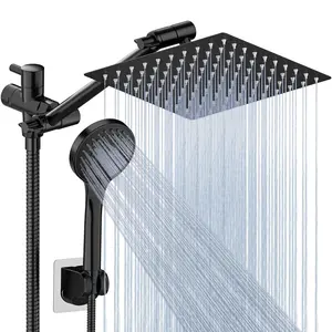 shower head, High-Pressure 3-Way Shower Combo, 8/10 Inch Rain Shower Head with 11-inch Adjustable Extension Arm and 5 Settings Handheld Showerhead Combo, Powerful Low-pressure Water Shower Spray