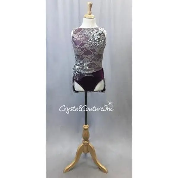 Plum, Taupe Leotard with Half-skirt - Swarovski Rhinestones
