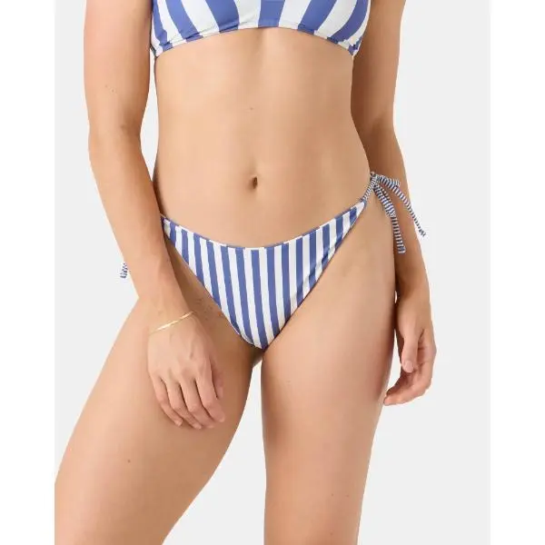 ROXY STRIPE OUT Reversible Tie-Side Cheeky Bikini Bottom - 2-in-1 Sporty Nylon Blue-and-White Swimwear for Swimming, Sunbathing, Blue-And-White Bikinis Bottoms, Sporty Bikinis