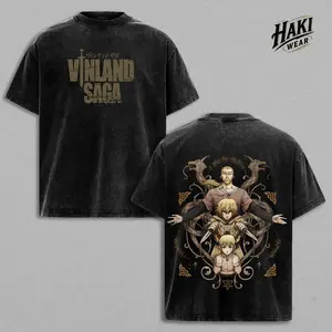 Vinland Saga Thorfinn Askeladd Washed T-Shirt, Vintage Double Sided Anime Graphic Tee, Oversized Nordic Viking Streetwear, Heavy Cotton Unisex Shirt, Retro Manga Fan Gift