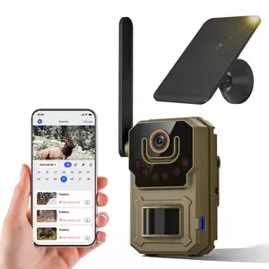 4G LTE cellular tracking camera, solar-powered tracking camera, wildlife surveillance camera, equipped with a PIR motion sensor, infrared night vision, and two-way audio remote access—no Wi-Fi connection required