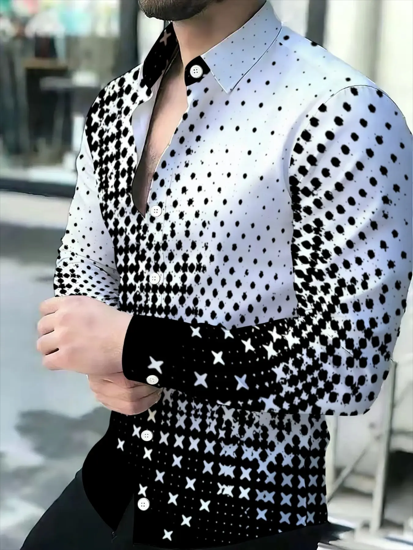 Men's long-sleeve casual collared shirt Novel pattern Casual fashion shirt