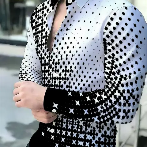Men's long-sleeve casual collared shirt Novel pattern Long Sleeved