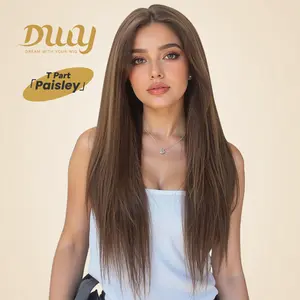 [CLEARANCE SALE] Paisley -DWY Lace Front Middle Part Long-Length Straight Tea Brown Glueless Synthetic Christmas wigs for women 26 Inches