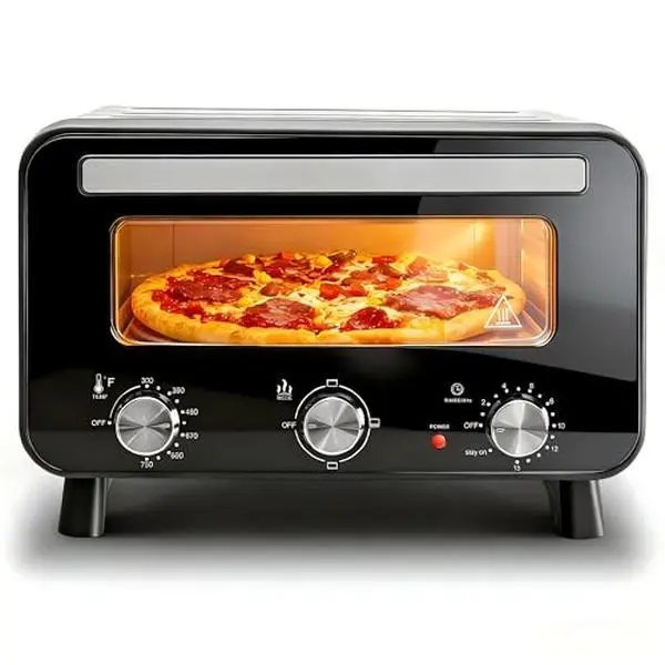 1600W Electric Countertop Pizza Oven with 4 Cooking Modes, Fast Heating Technology, Fits 12-Inch Pizzas, Adjustable Temperature Control and Timer, Compact Stainless Steel Pizza Maker for Crispy Crusts, Perfect for Home Kitchens, Dorms and Small Spaces