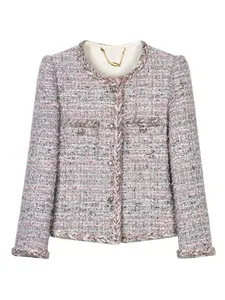 Women's Plaid Print Single-breasted High-end Temperament Design Light Luxury Butterfly Gauze Classic Small Fragrance Style Tweed Jacket, Womenswear