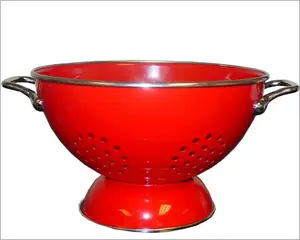 212 MAIN Calypso Basics 5qt Stainless Steel Colander - Red Kitchen Utensil with Handles, Enamel Steel Kitchenware Sieve, Kitchenware Stainless Steel
