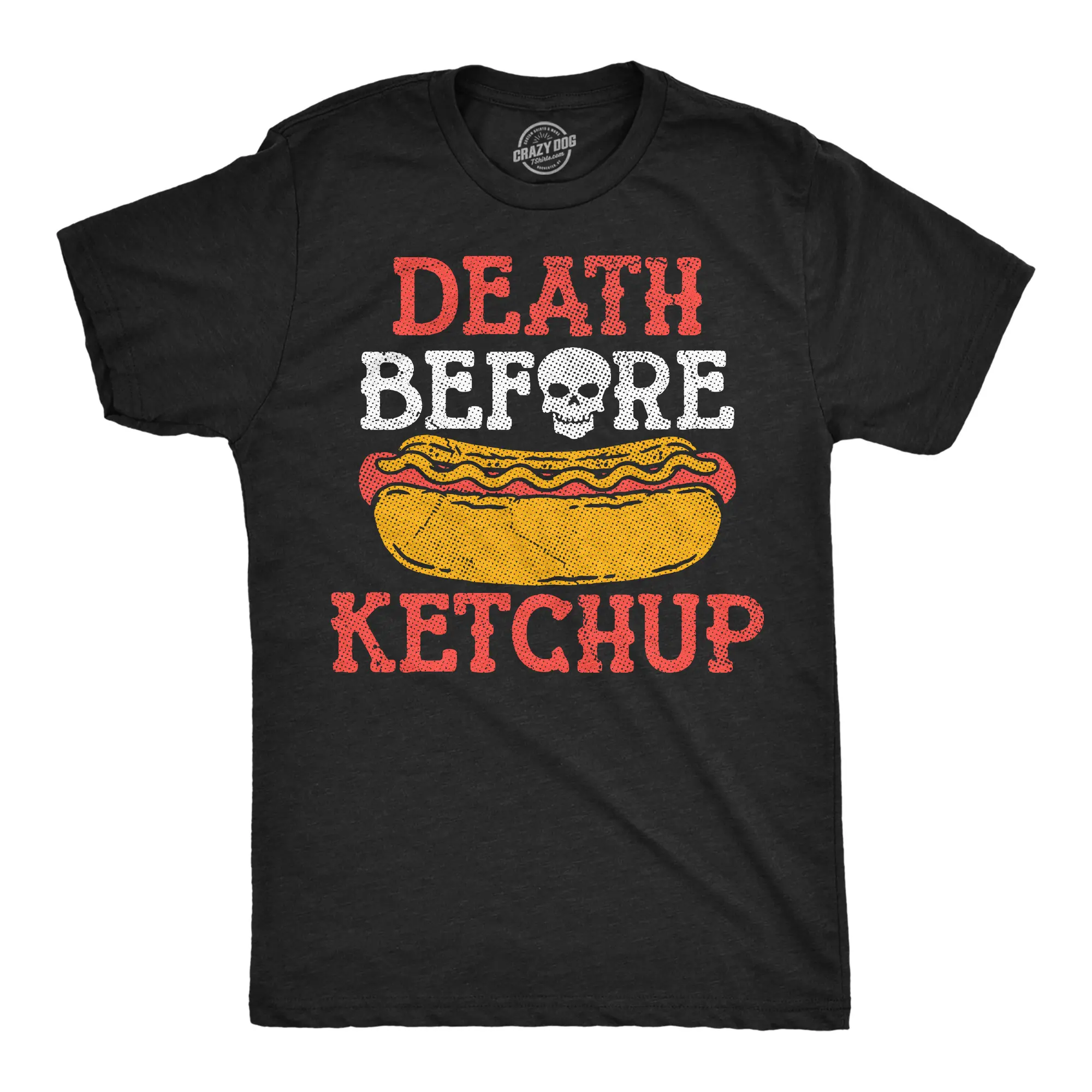 Mens Funny T Shirts Death Before Ketchup Sarcastic Hotdog Lovers Tee For Men Mens Funny T Shirts Cool Vintage Fashion T-Shirt Gift Classic Menswear Funny Food Short Sleeve Novelty Tees for Guys Black -