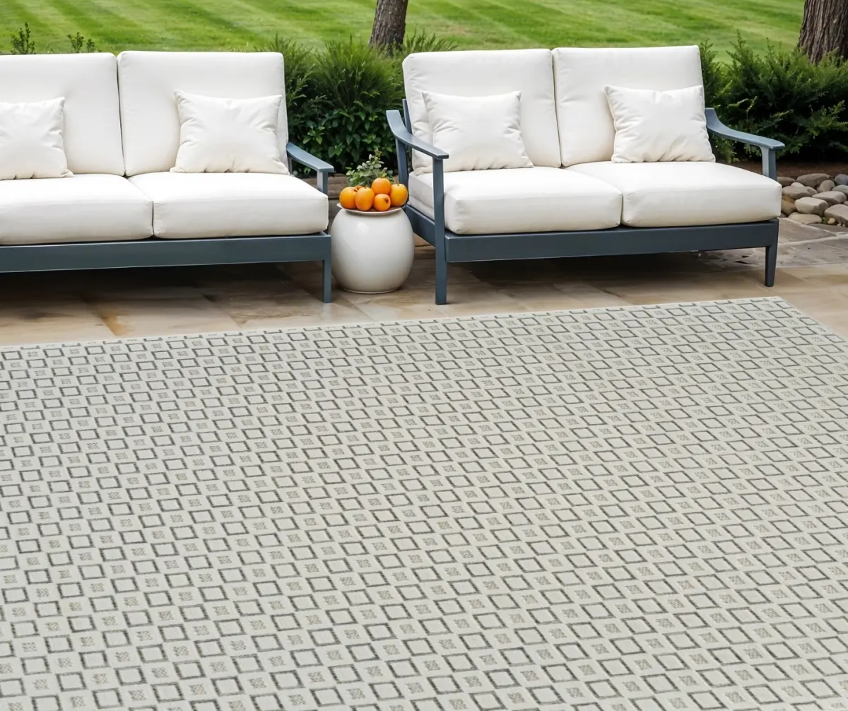 HomeRoots 558769 6x9 ft. Modern Geometric Distressed Decorative Rug, Cream & Beige Durable Indoor & Outdoor Rectangle Area Rug, Durable Area Rugs