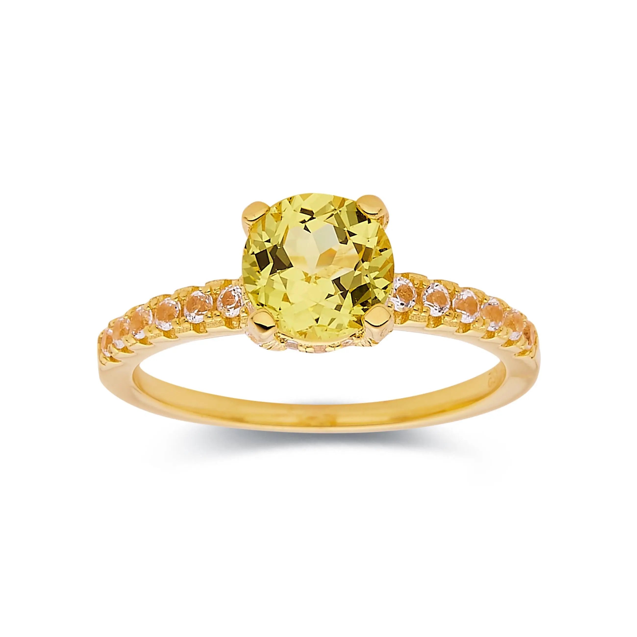 2.00 Ct Round Yellow Sapphire Prong 18k Yellow Gold Over Silver Pave Engagement Ring