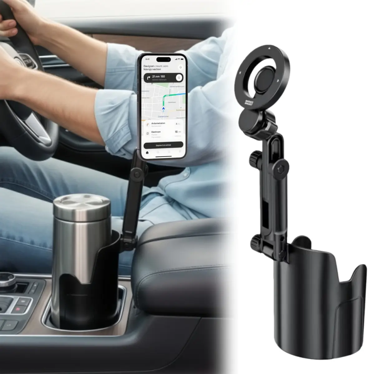 2 in 1 Magnetic Phone Tablet Holder Stand for MagSafe, 360° Rotation Magnet Car Cup Phone Holder Mount, Adjustable Car Bottles Drink Holder Cradle Universal for iPhone Samsung Galaxy, for iPad Pro 11 / 10.5 / 9.7 iPad Mini 4/3/2/1 iPad Air 5/4/3/2