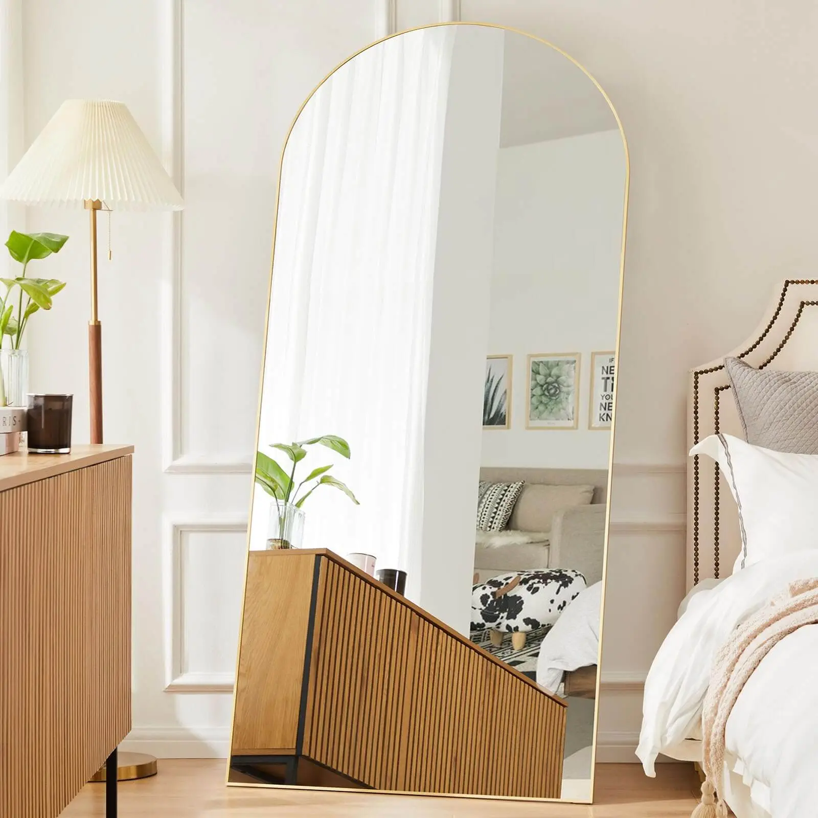 FurnishFlex  Floor Standing Mirror, Wall Mirror with Stand Aluminum Alloy Thin Frame floorlength mirror