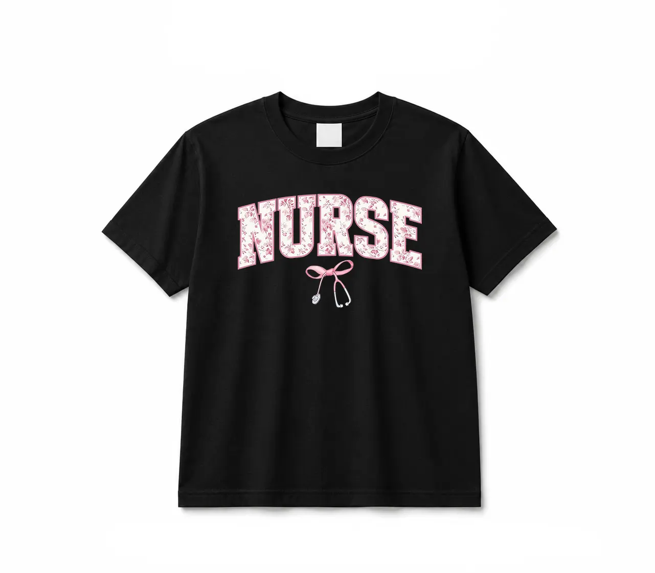 Women's Cotton Short-Sleeve Fit Pink Nurse Toile Bow T-Shirt - Stethoscope Coquette Soft Girl Crewneck, Everyday Registered Nurse Graduation & Healthcare Worker Gift
