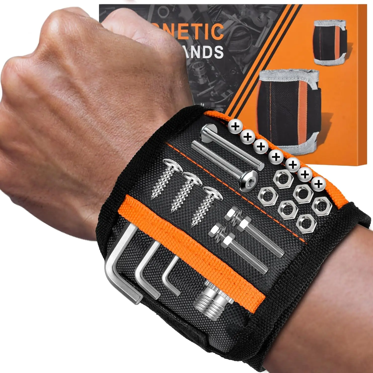 Magnetic Wristband,Adjustable Tools Storage Armband, Heavy Duty Magnetic Wristband Tool Holder for Screws Nails & Drill Bits, magnetic tool mat, Tool Kit, Tool Organizer Bag,Cool Gadgets for Men Gym Accessories Workout Accessories