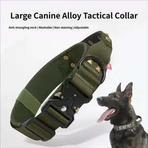 Dog collar Tactical Dog Collar with Buckle Rivets, Large Breed Outdoor Leash, Anti-Pull Pet Collar, Durable Dog Harness