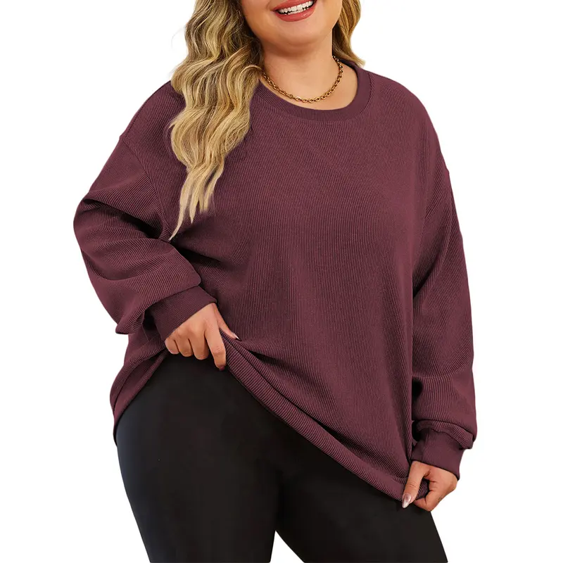 Eytino Women Plus Size Rib Knit Sweatshirts Long Sleeve Crew Neck Casual Oversized Soft Pullover Tops Shirts(1X-5X)